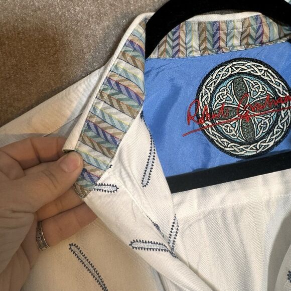 Robert Graham Men’s Large Paisley Button Up Flip Contrast Cuff Art To Wear Shirt - Picture 7 of 14